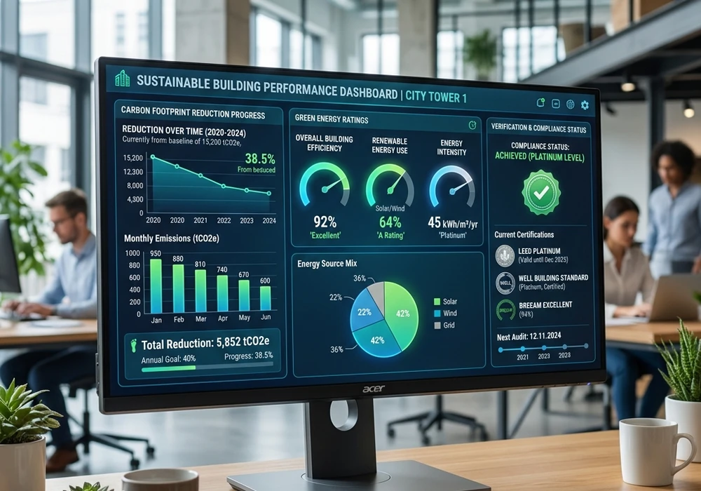 Energy compliance data dashboard on computer screen